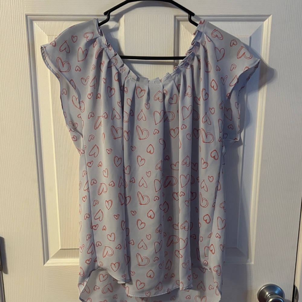 Lauren Conrad Heart Print Women's Top blue and red, size large